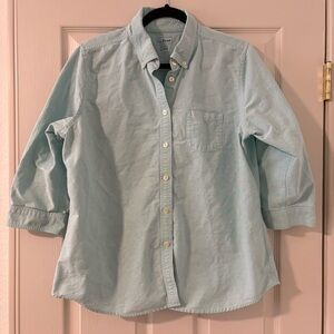 Vintage LL Bean Women’s 3/4 Sleeve Collar Button Down Shirt Aqua Teal Blue LRG